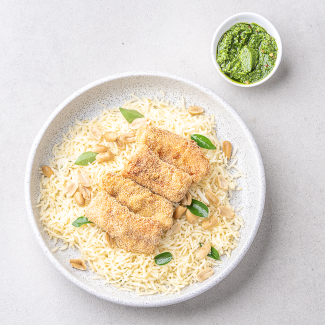 Maharashtrian Style Fish Koli Wada with Phodnicha Bhat & Dahi Thecha Chutney